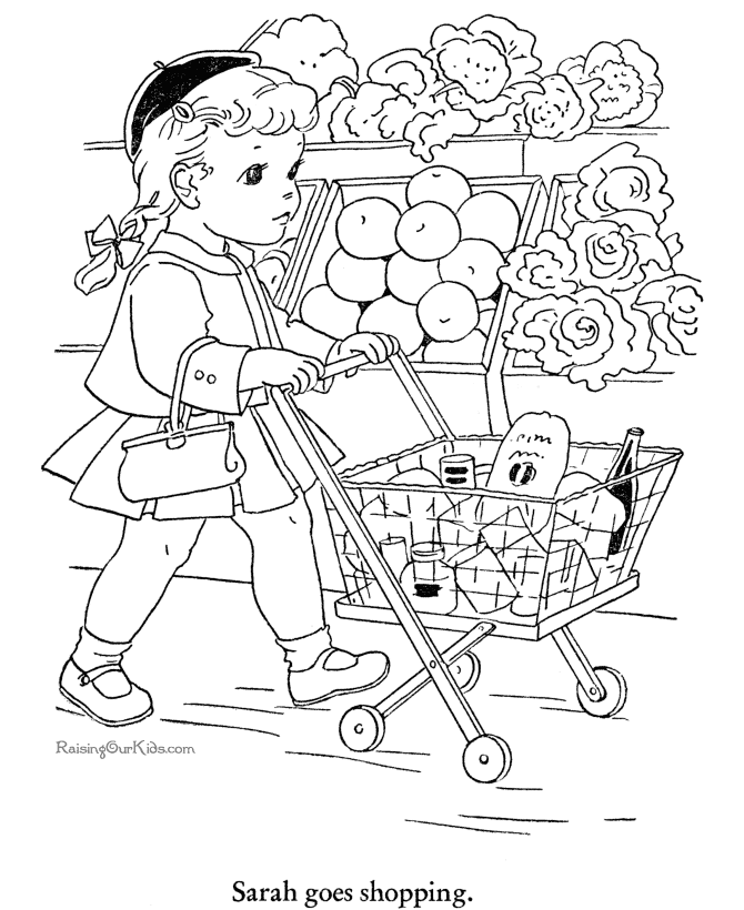 Food shopping coloring picture to print and color