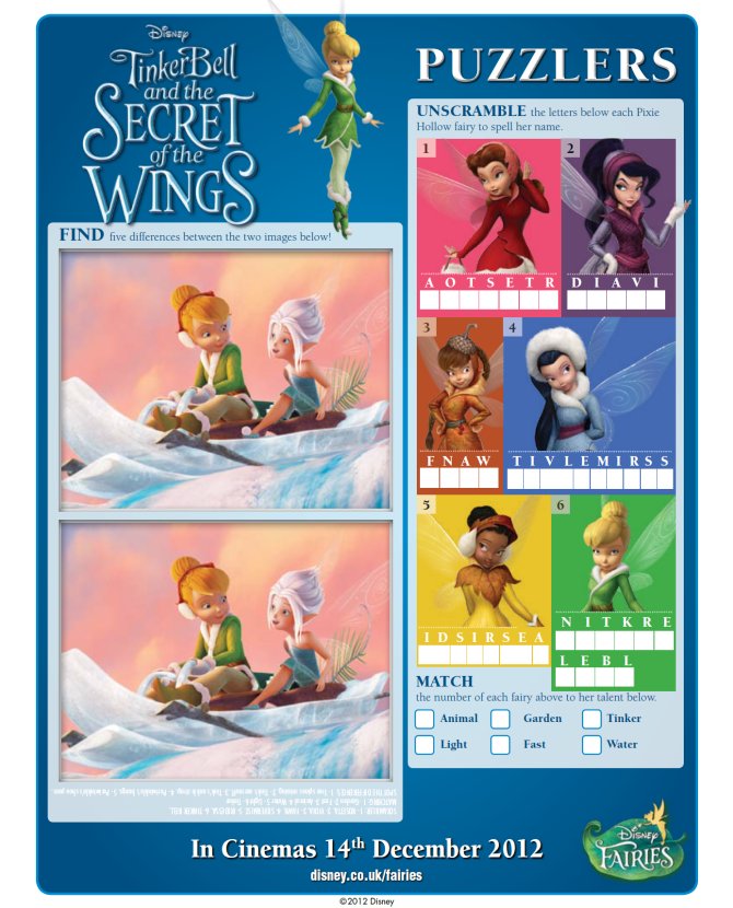 Tinker Bell Puzzles - Printable