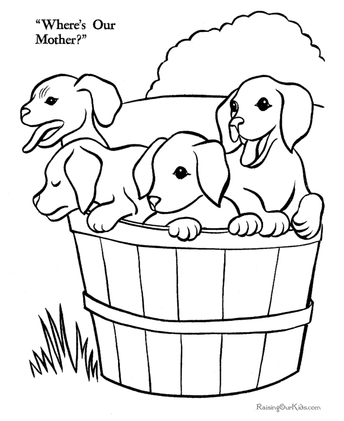 Printable free puppies on the farm coloring page