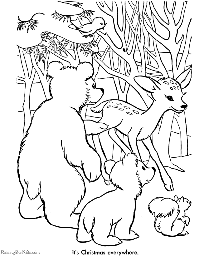 Free printable Christmas coloring pages of animals!