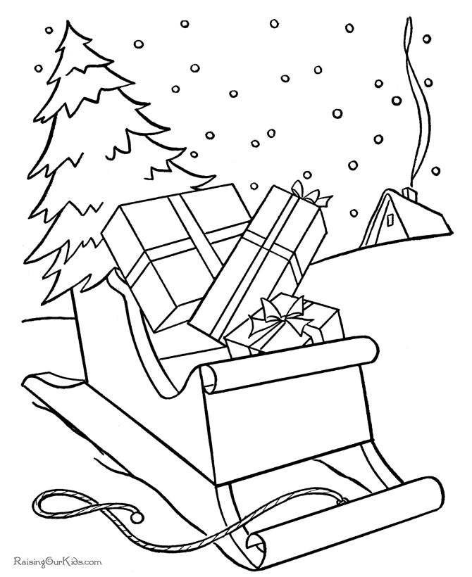 Christmas Coloring Pictures A Sleigh full of Presents