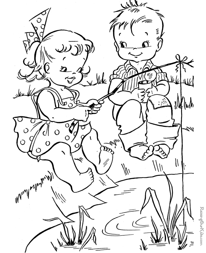 Summer fishing coloring page