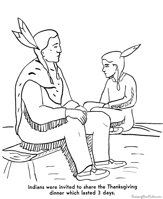 Indian and Pilgrims Thanksgiving coloring pages