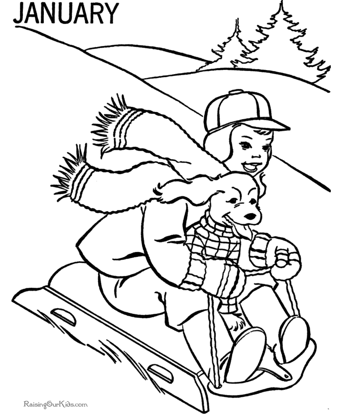Free printable sledding coloring page