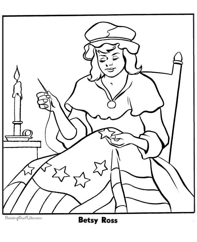 Betsy Ross first American flag - a coloring page