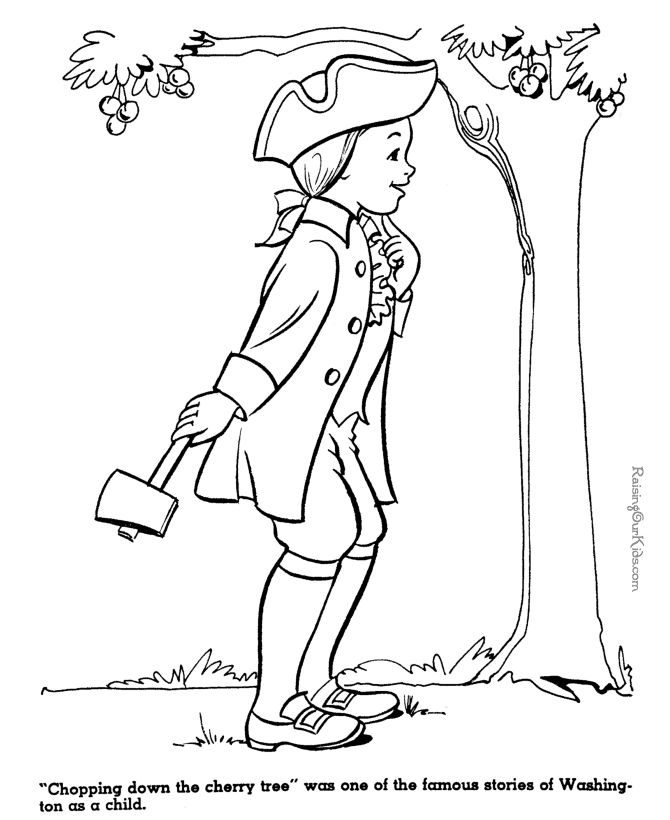 George Washington and cherry tree coloring page for kid