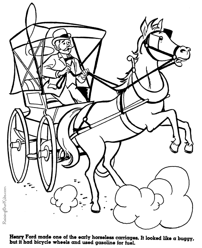Horseless carriage - history kid coloring pages