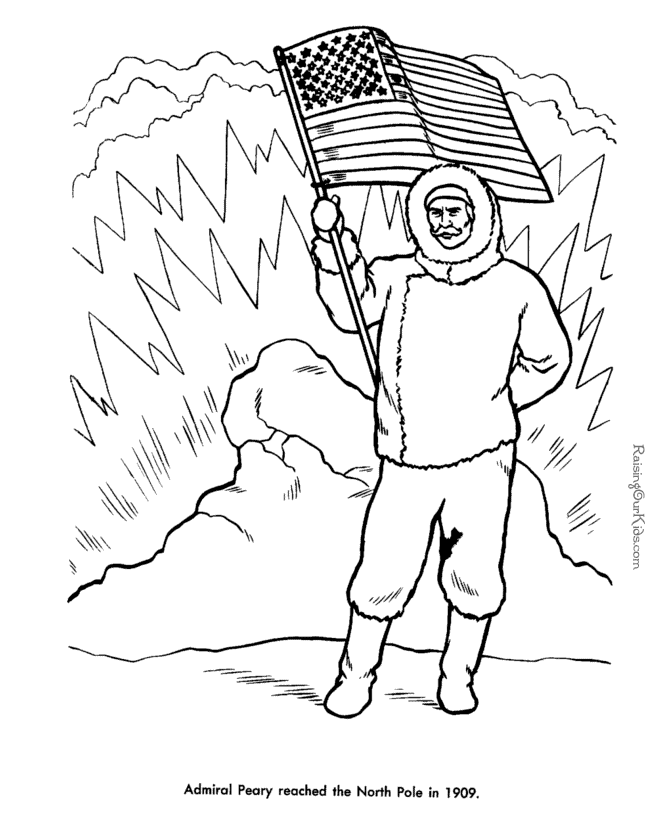 Admiral Perry at North pole - American history people coloring pages