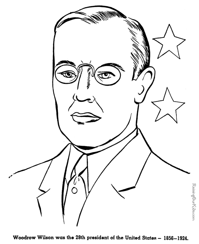 Woodrow Wilson - American history people for kid coloring pages