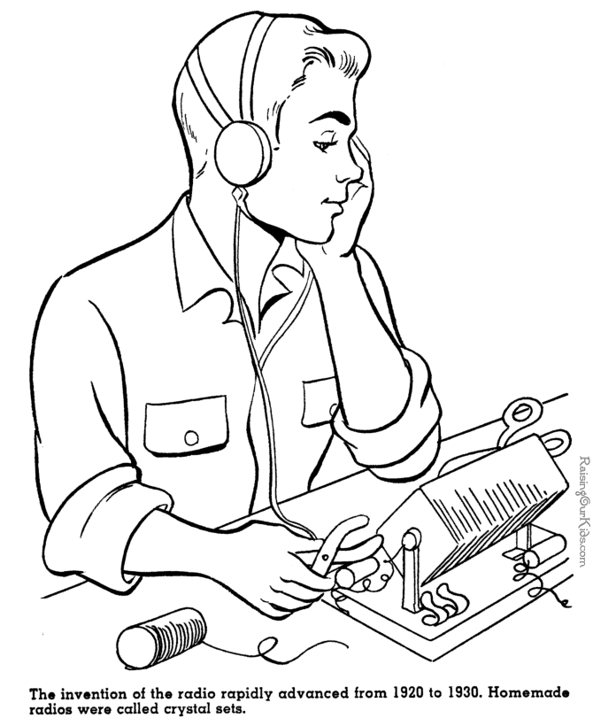 Invention of the Radio - American history for kid coloring pages