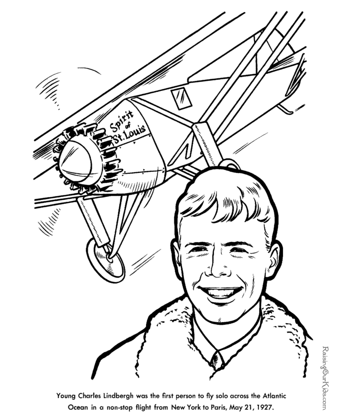 Charles Lindbergh coloring pages - American history for kid