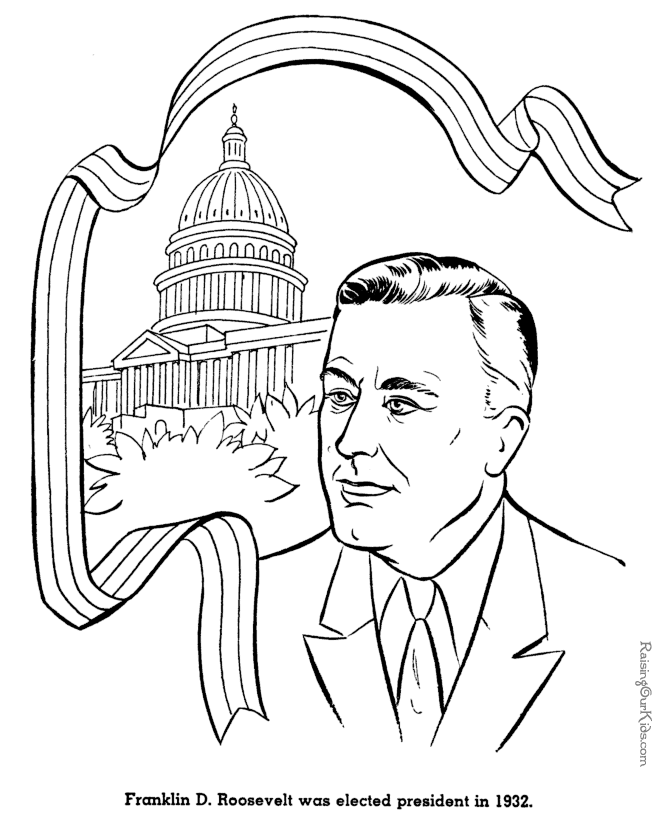 Franklin D Roosevelt coloring pages - American history for kid