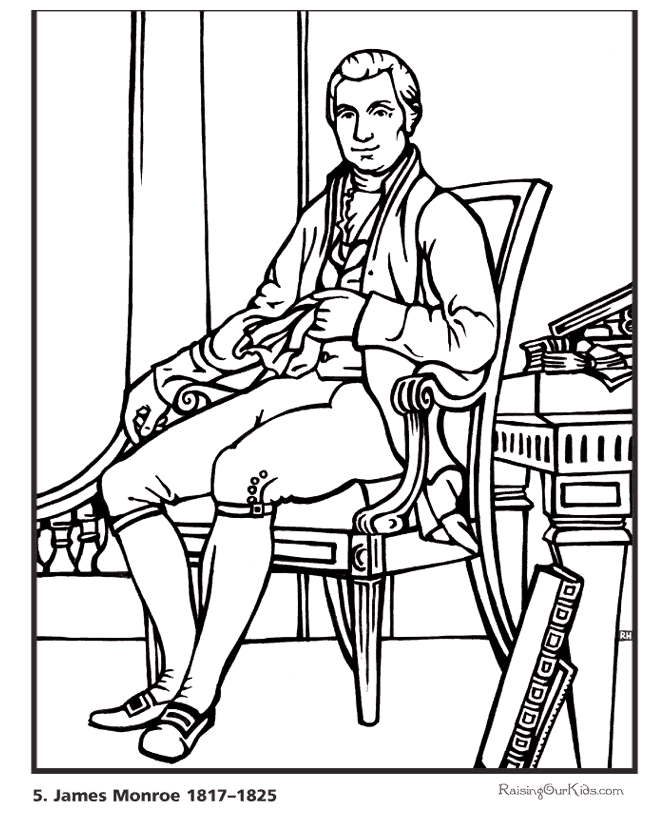 Free printable President James Monroe biography and coloring pictures