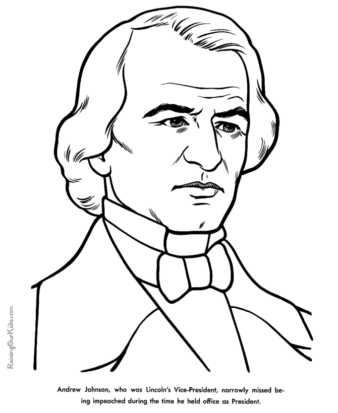 Free printable President Andrew Johnson facts and coloring picture