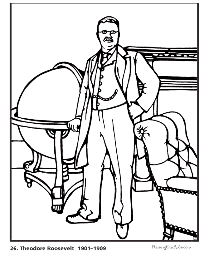 Free printable President Theodore Roosevelt biography and coloring picture