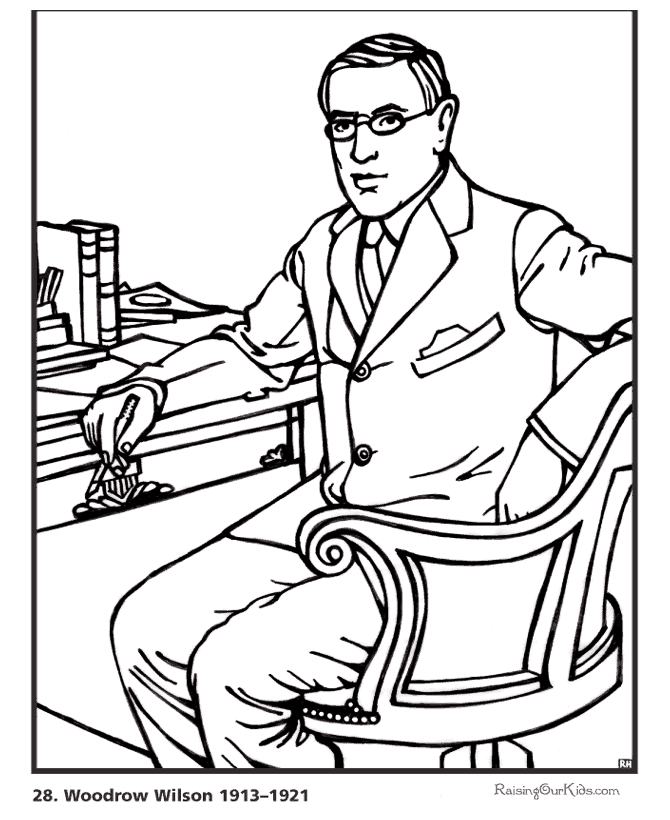 Free printable President Woodrow Wilson biography and coloring picture
