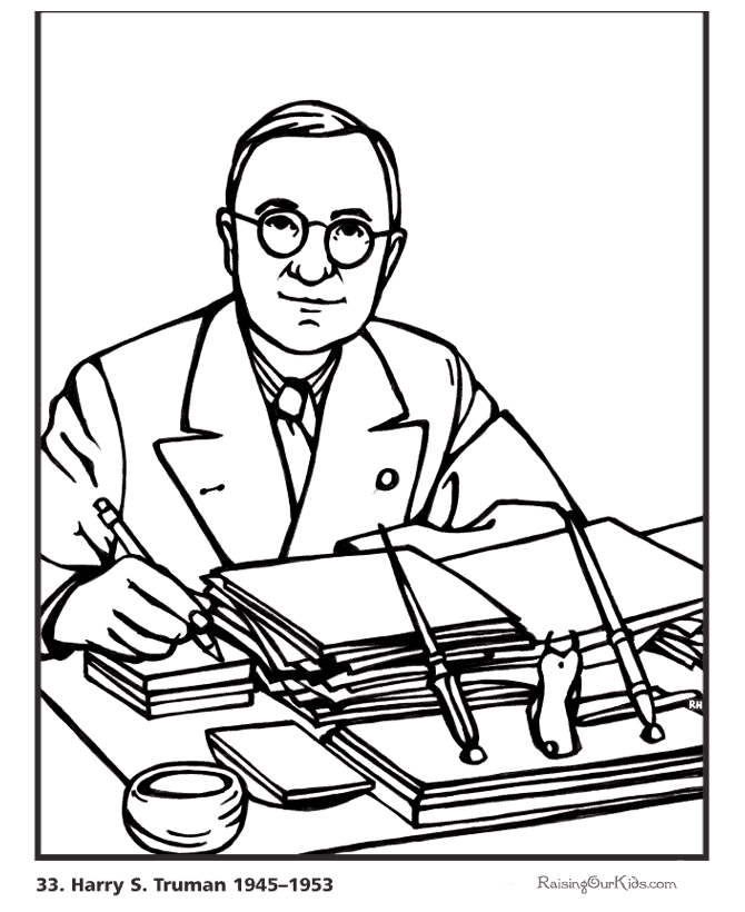 Free printable President Harry S. Truman biography and coloring picture