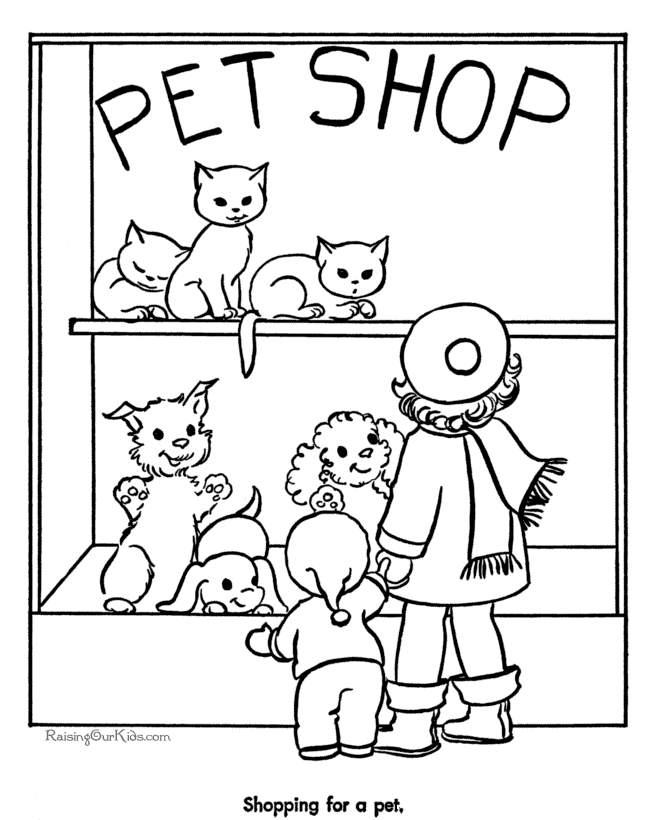 Cute Coloring Page of Pet Shop Cats