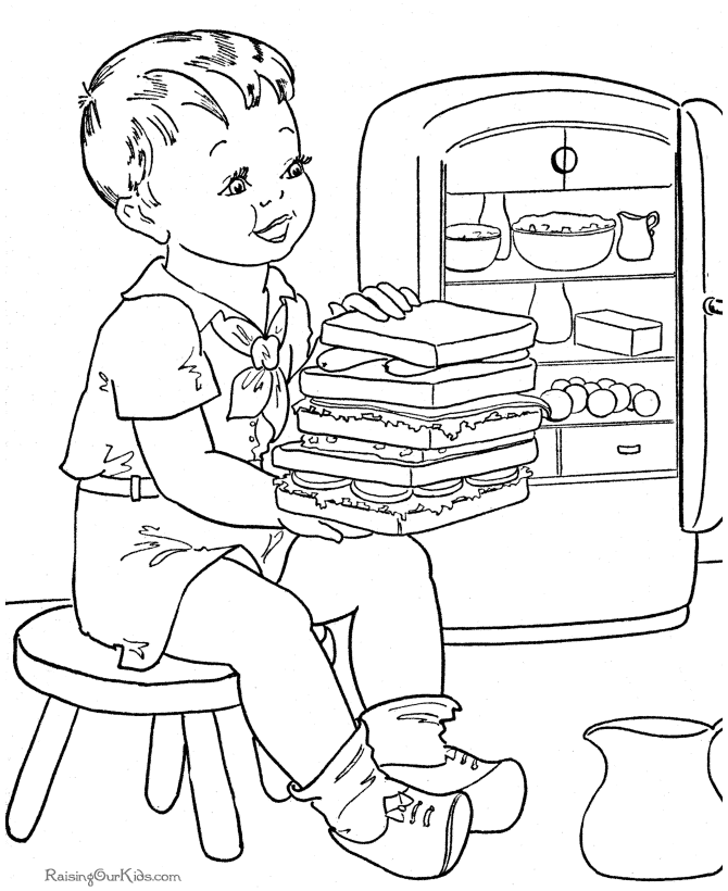 Big sandwich cute coloring picture to print and color