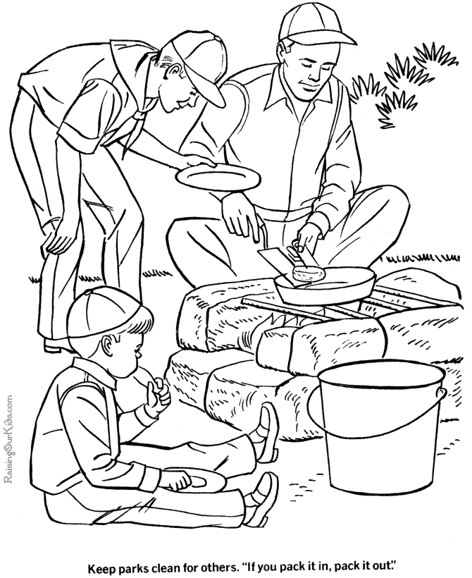 Camp out page to color