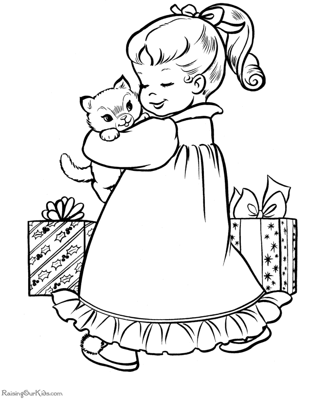 Free, printable Christmas coloring pages - A Christmas kitten!