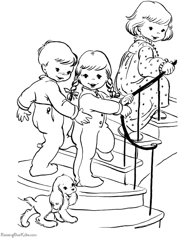 Free printable Christmas coloring pages - Time for bed!