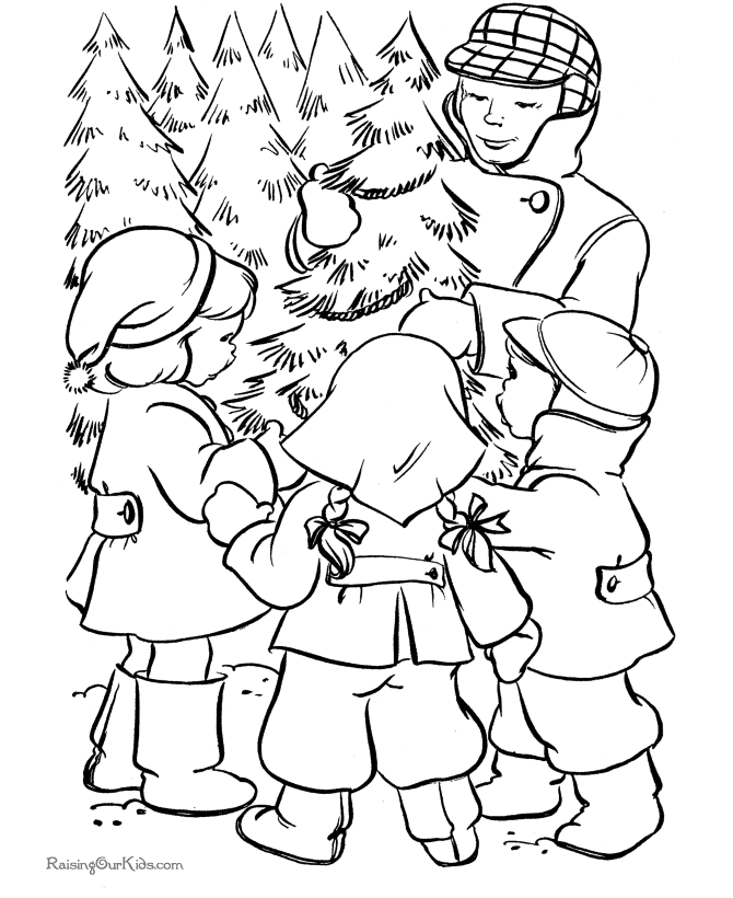 Free kids printable Christmas coloring pages - Finding a tree!