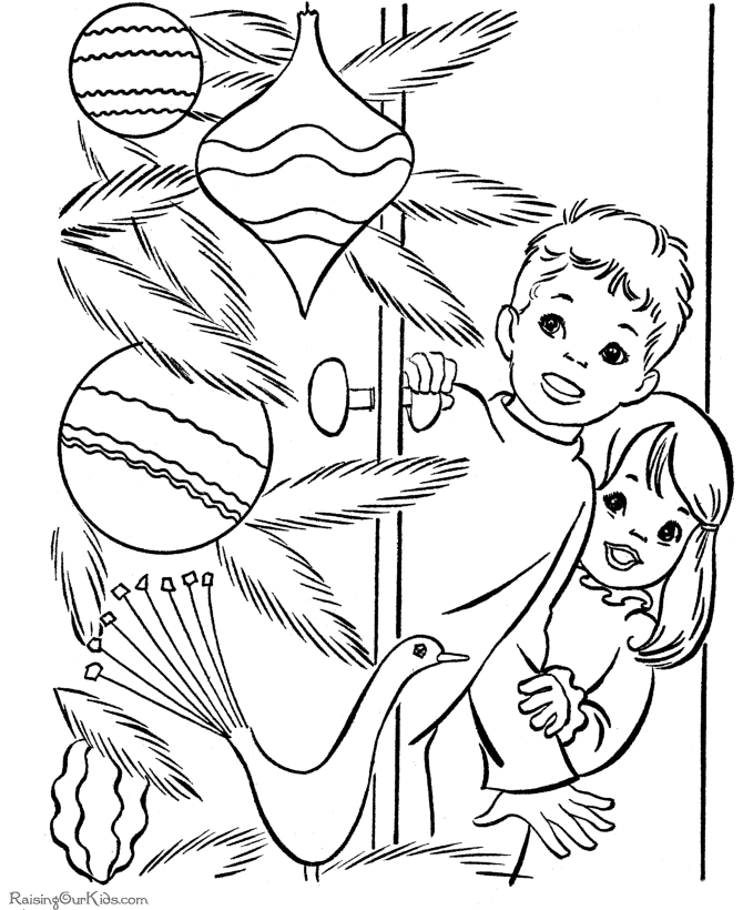 Free kids printable Christmas coloring pages - A peek at the Christmas tree!