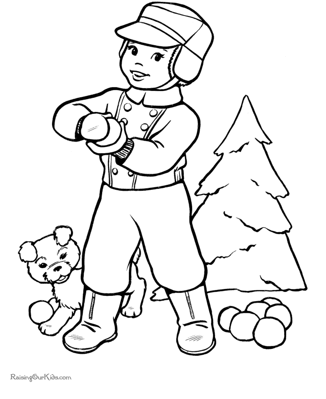 Free kids printable Christmas coloring pages - Snowball fight!