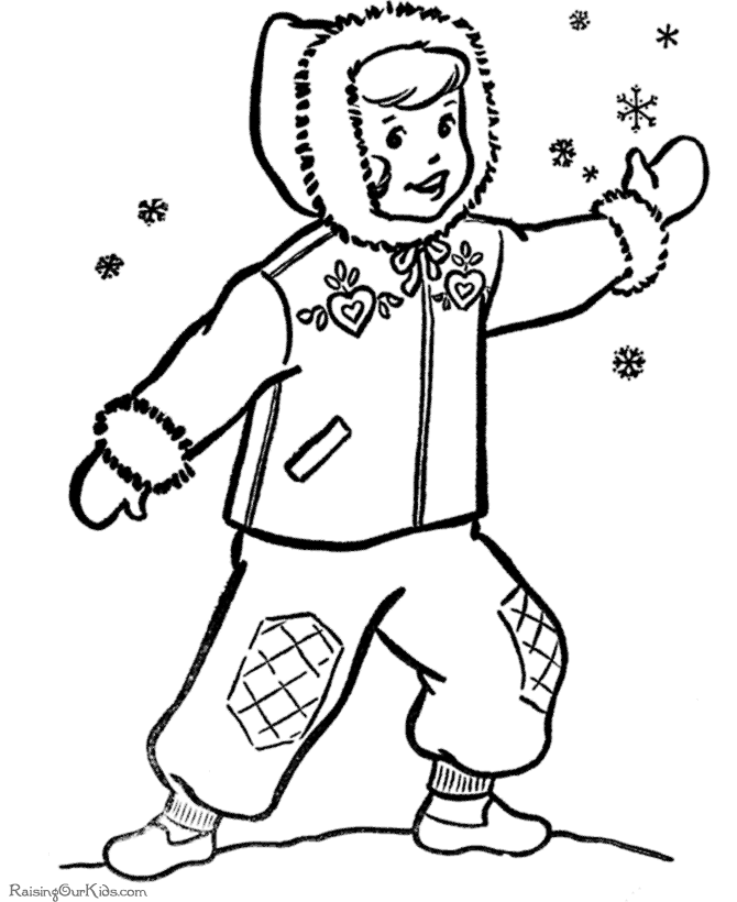 Free kids printable Christmas coloring pages - It's snowing!