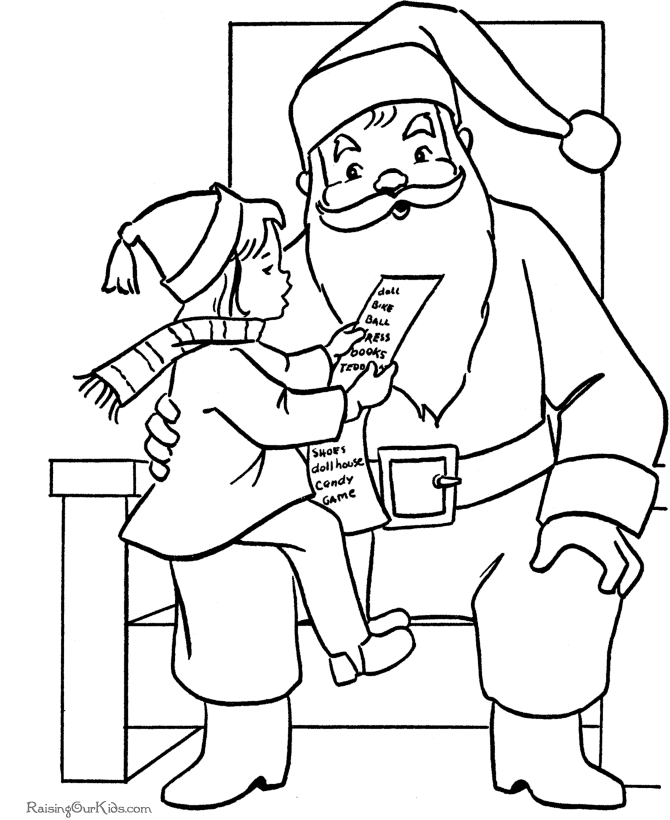 Sitting on Santa's lap - Printable Christmas coloring page!