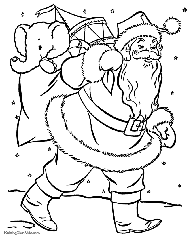 Santa and his bag of toys - Printable Christmas coloring pages