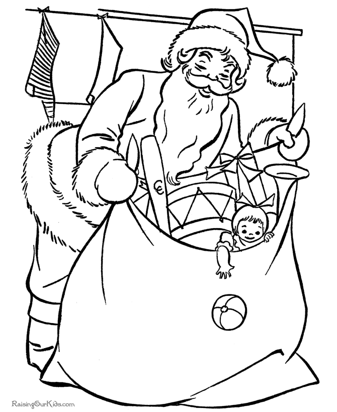 Free Printable Santa coloring pages - Bag of Toys!