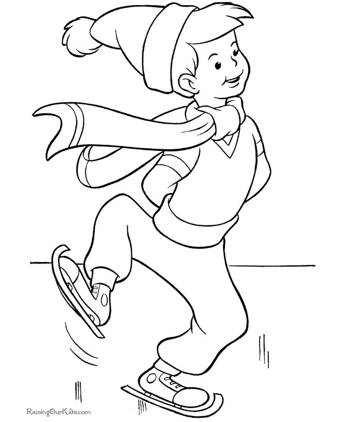 Printable Christmas scene coloring pages - Skating is fun!
