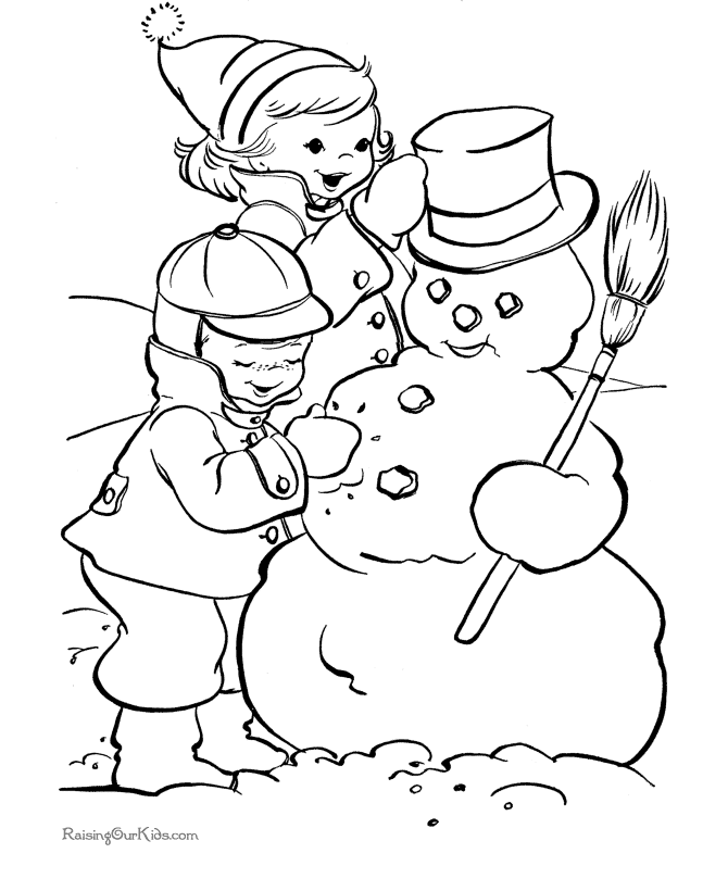 Printable Christmas coloring pages - Let's make a snowman!