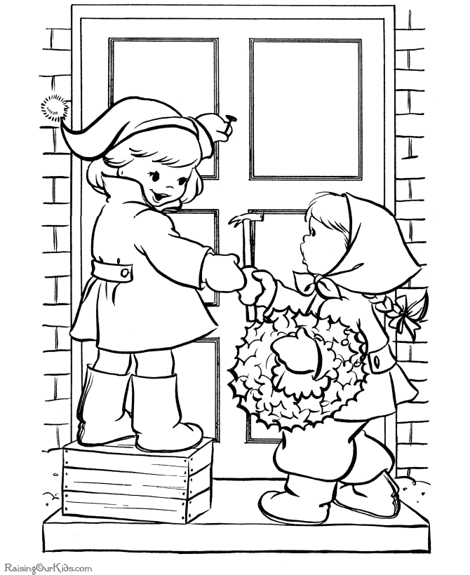 Hanging a wreath - Printable Christmas Coloring Pages!