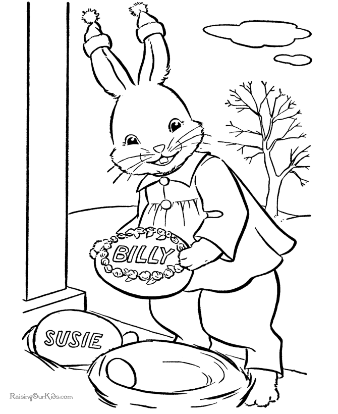 Child Easter bunny pages to print and color