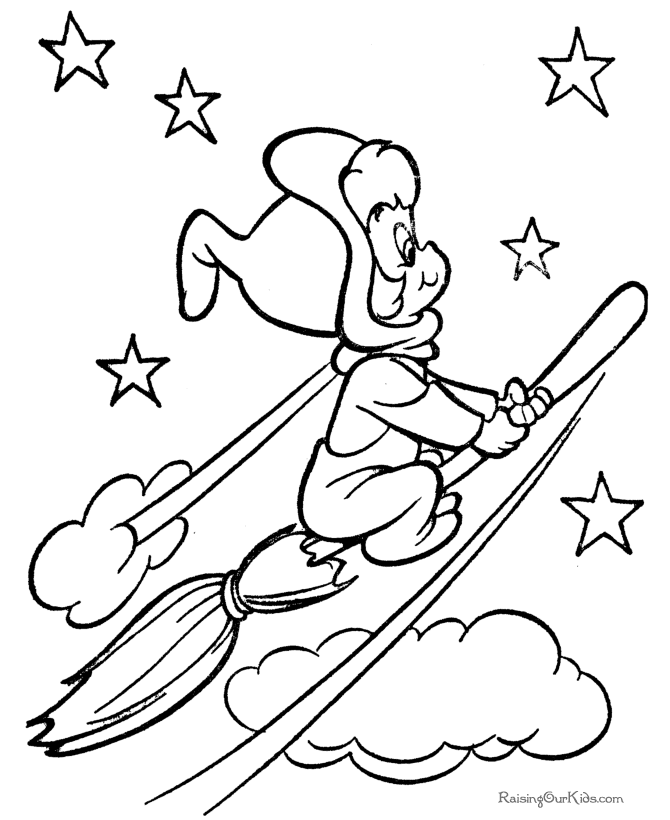 halloween witch on a broom coloring pages