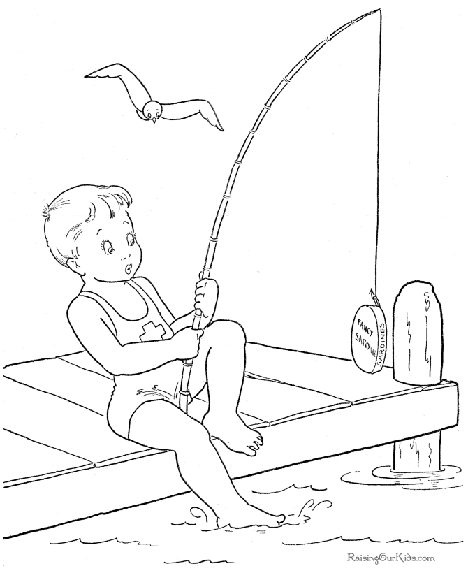 Cute kid summer coloring page