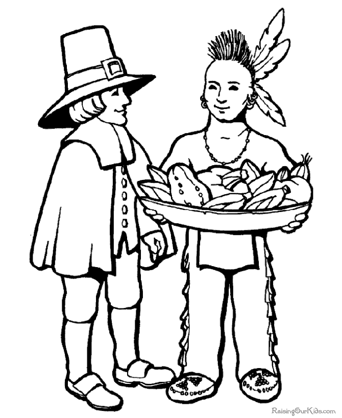 Thanksgiving Pilgrim and Indians coloring pictures