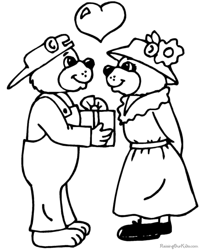 Free Valentine bear coloring page