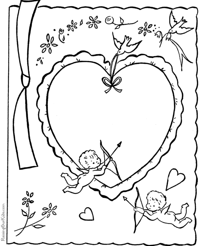 Child Valentine card coloring pages