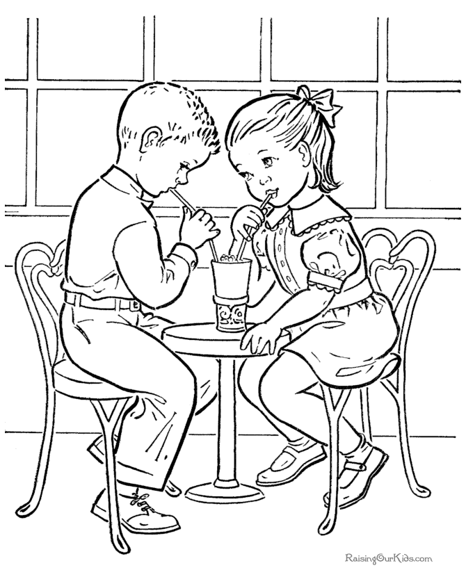 Kid Valentine coloring page to color