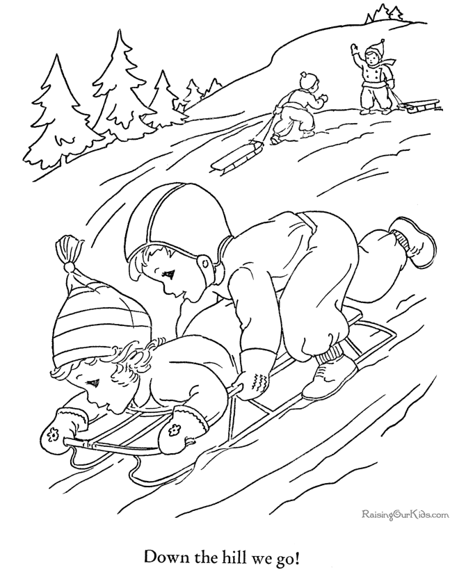 Cute sledding picture to color