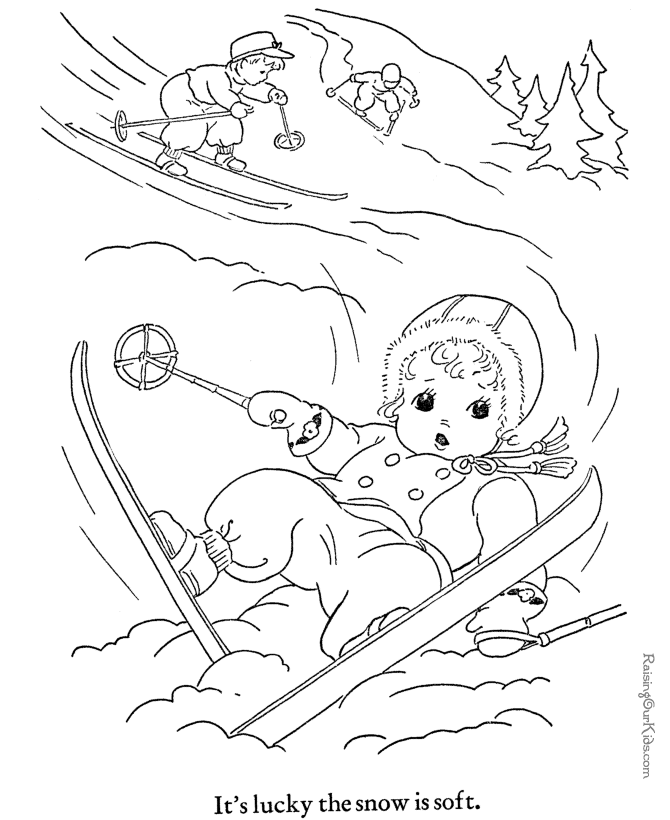 Winter skiing coloring picture for kid