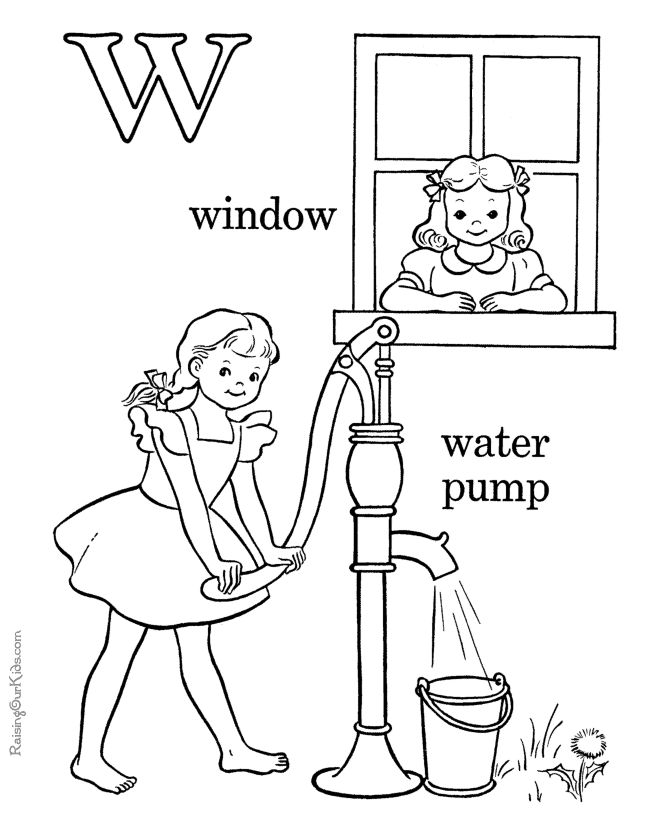 Printable ABC page to color - Letter W