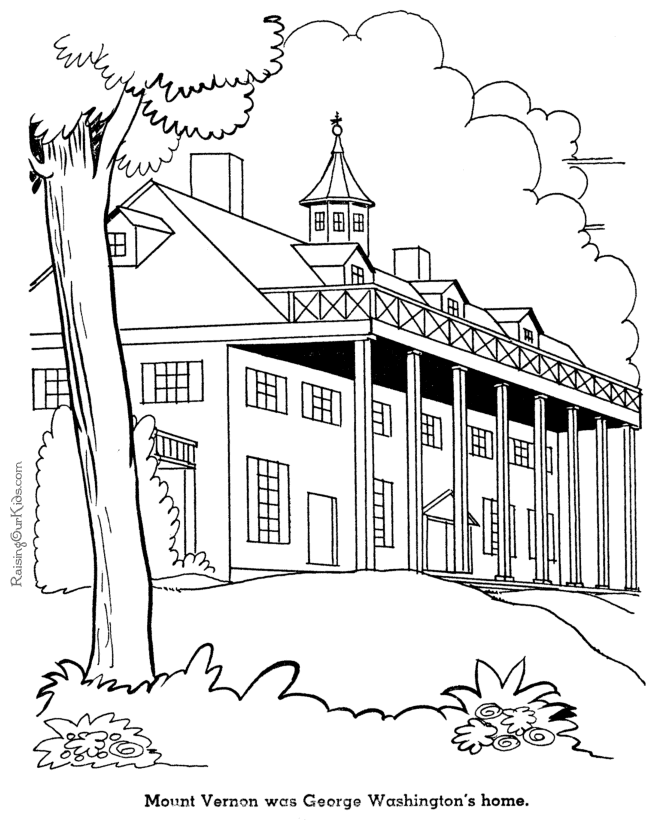 George Washington's home, Mount Vernon coloring pages for kid