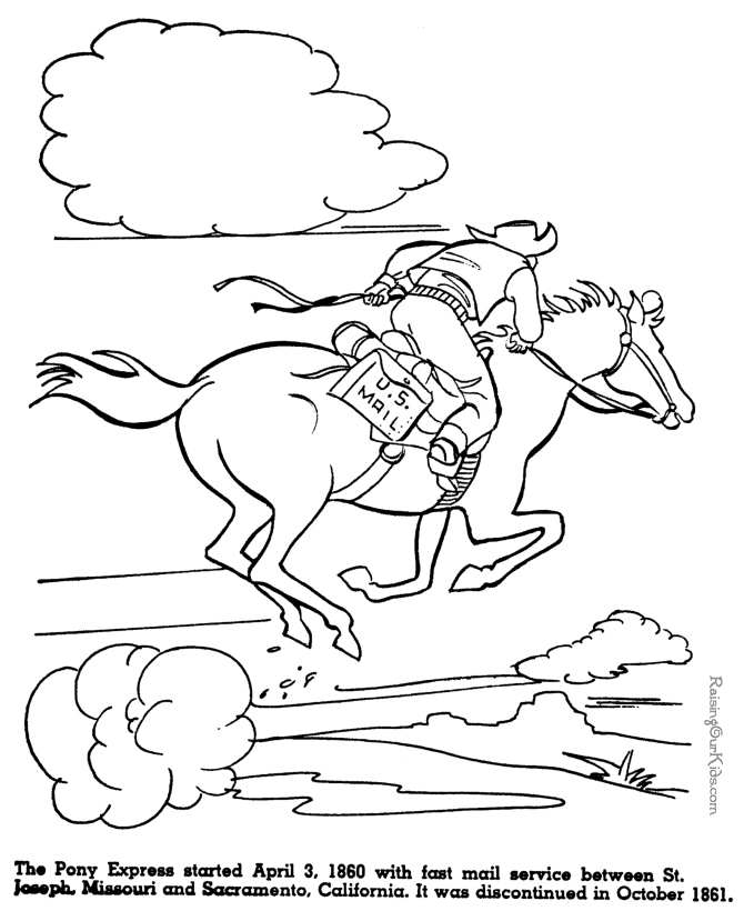 The Pony Express - History coloring pages for kids