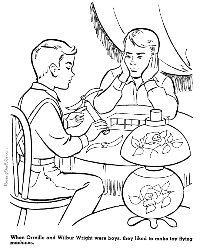 The Wright Brothers - American history people kid coloring pages