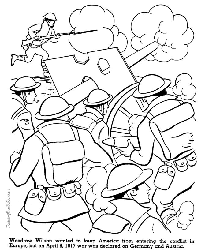 US Enters War - American history coloring page for kid 086